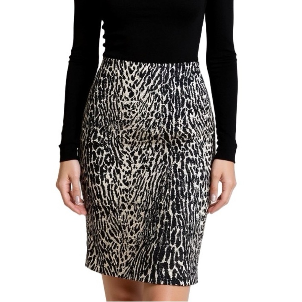 Talbots Zebra Black and White Patterned Pencil Skirt Size 10 NWT 98Cotton Spandx